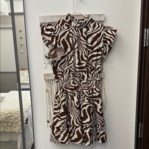Ina Zebra Print Dress in Brown and White